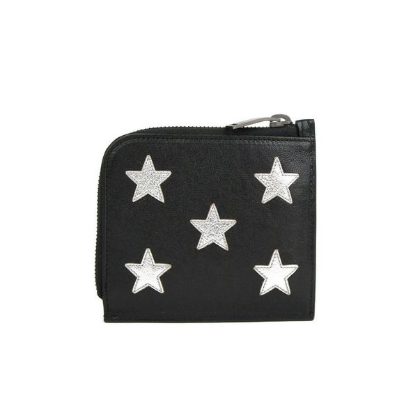 Saint Laurent Men's Black Leather Zip Around Wallet With Silver Stars 417797 - Picture 3 of 7